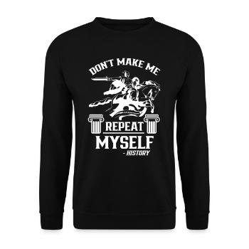 Zwing Mich Nicht Mich Zu Wiederholen Geschichte - Unisex Pullover - Schwarz - Vorne - Alina (178cm) & Michal (187cm)