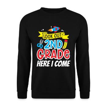 Achtung Zweite Klasse Ich Komme Zweitklässler - Unisex Pullover - Schwarz - Vorne - Alina (178cm) & Michal (187cm)