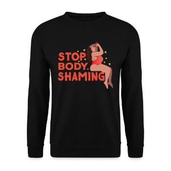 No more body shaming annoying bodyshaming - Unisex Sweatshirt - black - Front - Alina (178cm) & Michal (187cm)