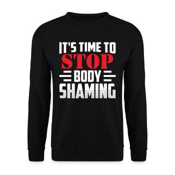 Es Ist An Der Zeit Body Shaming Zu Beenden Ärgern - Unisex Pullover - Schwarz - Vorne - Alina (178cm) & Michal (187cm)