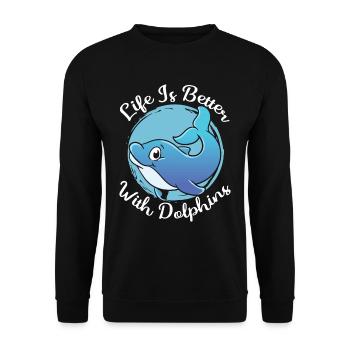 Das Leben Ist Besser Mit Delfinen Delfin Delfine - Unisex Pullover - Schwarz - Vorne - Alina (178cm) & Michal (187cm)