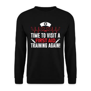 Time to attend a first aid course again - Unisex Sweatshirt - black - Front - Alina (178cm) & Michal (187cm)