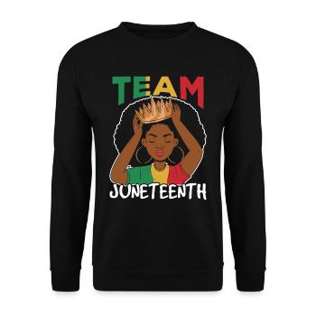 Team Juneteenth African American Black 1865 - Unisex Pullover - Schwarz - Vorne - Alina (178cm) & Michal (187cm)