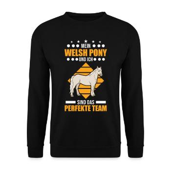 Mein Welsh Pony und ich sind das perfekte Team - Unisex Pullover - Schwarz - Vorne - Alina (178cm) & Michal (187cm)