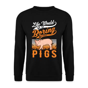 Pig Gift Farmer Pig - Unisex Sweatshirt - black - Front - Alina (178cm) & Michal (187cm)