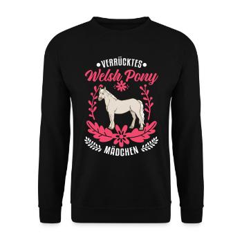 Verrücktes Welsh Pony Mädchen - Unisex Pullover - Schwarz - Vorne - Alina (178cm) & Michal (187cm)