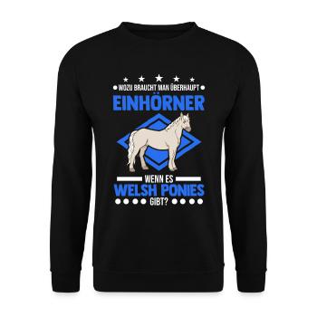 Welsh Pony Einhorn Welsh Pferd - Unisex Pullover - Schwarz - Vorne - Alina (178cm) & Michal (187cm)