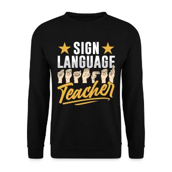 Gebärdensprache Lehrer Gestik Gebärden Awareness - Unisex Pullover - Schwarz - Vorne - Alina (178cm) & Michal (187cm)