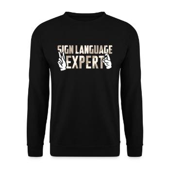 Gebärdensprache Experte Gestik Gebärden Awareness - Unisex Pullover - Schwarz - Vorne - Alina (178cm) & Michal (187cm)