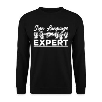 Gebärdensprache Experte Gestik Gebärden Awareness - Unisex Pullover - Schwarz - Vorne - Alina (178cm) & Michal (187cm)