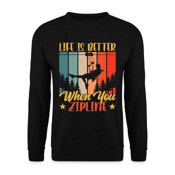 Life is better when you zipline sports - Unisex Sweatshirt - black - Front - Alina (178cm) & Michal (187cm)