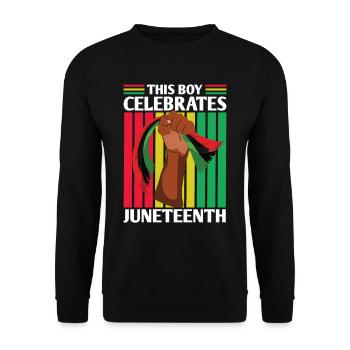 This boy celebrates the Juneteenth 1865 Black - Unisex Sweatshirt - black - Front - Alina (178cm) & Michal (187cm)