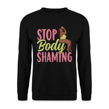 Schluss Mit Body Shaming Ärgern Bodyshaming - Unisex Pullover - Schwarz - Vorne - Alina (178cm) & Michal (187cm)