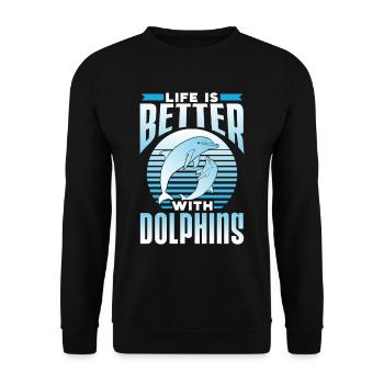 Das Leben Ist Besser Mit Delfinen Delfine Delfin - Unisex Pullover - Schwarz - Vorne - Alina (178cm) & Michal (187cm)