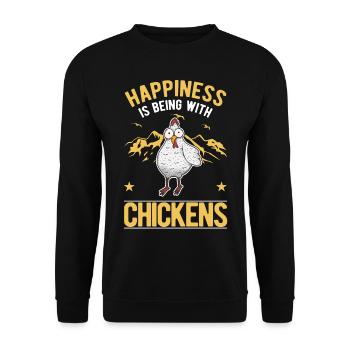 Le bonheur, c’est d’être avec Chickens Hühner - Sweat-shirt Unisexe - noir - Devant - Alina (178cm) & Michal (187cm)