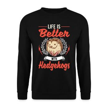 La vie est meilleure avec un hérisson - Sweat-shirt Unisexe - noir - Devant - Alina (178cm) & Michal (187cm)