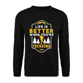 Das Leben Ist Besser Wenn Du Wanderst Trekking - Unisex Pullover - Schwarz - Vorne - Alina (178cm) & Michal (187cm)