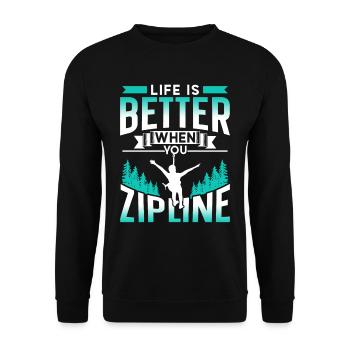 Das Leben Ist Besser Wenn Man Zipline Fährt Sport - Unisex Pullover - Schwarz - Vorne - Alina (178cm) & Michal (187cm)