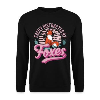 Easily distracted by Foxes Fuchs - Unisex Sweatshirt - black - Front - Alina (178cm) & Michal (187cm)