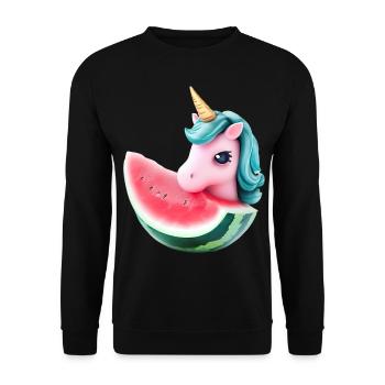 Wassermelonen Einhorn - Unisex Pullover - Schwarz - Vorne - Alina (178cm) & Michal (187cm)