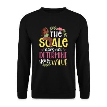 Die Waage Bestimmt Nicht Deinen Wert Bodyshaming - Unisex Pullover - Schwarz - Vorne - Alina (178cm) & Michal (187cm)