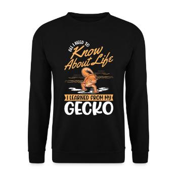 Gecko Geschenk Leopardgecko - Unisex Pullover - Schwarz - Vorne - Alina (178cm) & Michal (187cm)