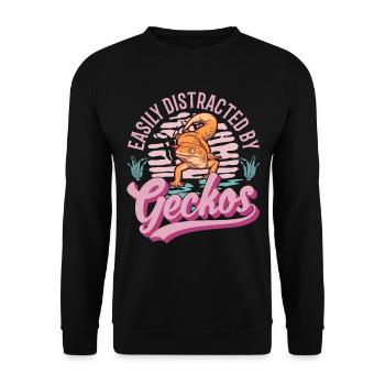 Easily distracted by Geckos Leopardgecko - Unisex Pullover - Schwarz - Vorne - Alina (178cm) & Michal (187cm)