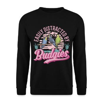 Easily distracted by Budgies Budgie - Unisex Sweatshirt - black - Front - Alina (178cm) & Michal (187cm)