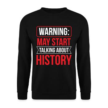 Warnung: Könnte Anfangen Über Geschichte Zu Reden - Unisex Pullover - Schwarz - Vorne - Alina (178cm) & Michal (187cm)