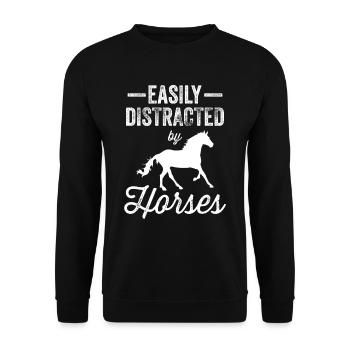 Facilement distrait par les chevaux, l’équitation, le cavalier, le cheval - Sweat-shirt Unisexe - noir - Devant - Alina (178cm) & Michal (187cm)