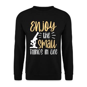 Genießen Sie Die Kleinen Dinge Des Lebens Sprüche - Unisex Pullover - Schwarz - Vorne - Alina (178cm) & Michal (187cm)