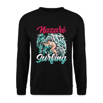 Nazaré Surfing Waves Surfer Surfing - Unisex Sweatshirt - black - Front - Alina (178cm) & Michal (187cm)