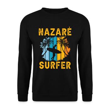 Nazaré Surfer Surfing Surfen Wellen - Unisex Pullover - Schwarz - Vorne - Alina (178cm) & Michal (187cm)