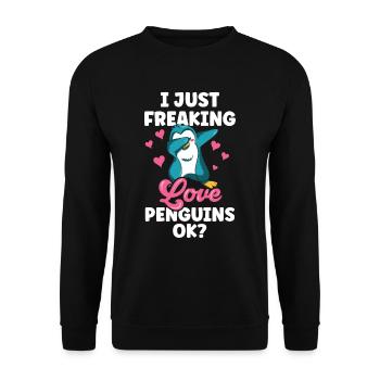 I love penguins just ok penguin animal cute - Unisex Sweatshirt - black - Front - Alina (178cm) & Michal (187cm)