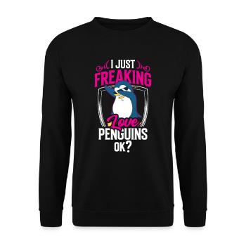 I love penguins just ok animal penguin cute - Unisex Sweatshirt - black - Front - Alina (178cm) & Michal (187cm)