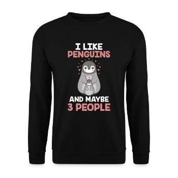 Ich Mag Pinguine Und Vielleicht 3 Menschen Tier - Unisex Pullover - Schwarz - Vorne - Alina (178cm) & Michal (187cm)