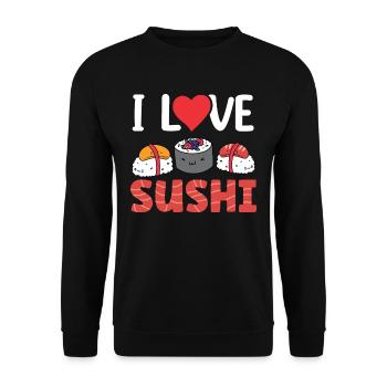 Ich Liebe Sushi Fan Essen Liebhaber Sprüche - Unisex Pullover - Schwarz - Vorne - Alina (178cm) & Michal (187cm)