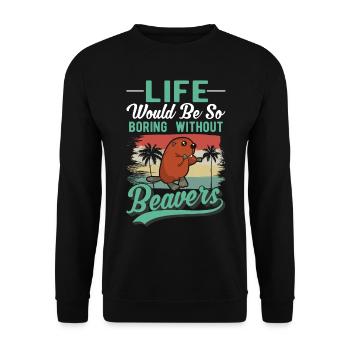 Biber Geschenk Biberdamm - Unisex Pullover - Schwarz - Vorne - Alina (178cm) & Michal (187cm)