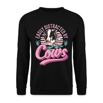 Easily distracted by Cows Cow Cattle Breeder Cow - Unisex Sweatshirt - black - Front - Alina (178cm) & Michal (187cm)