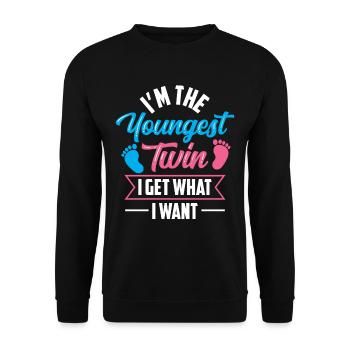 Bin Der Jüngste Zwilling Ich Bekomme Was Ich Will - Unisex Pullover - Schwarz - Vorne - Alina (178cm) & Michal (187cm)
