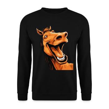 Lachendes Pferd Lustig Witzig Humor Verrückt Ugly - Unisex Pullover - Schwarz - Vorne - Alina (178cm) & Michal (187cm)