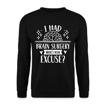 Hatte Eine Gehirnoperation Was Ist Deine Ausrede - Unisex Pullover - Schwarz - Vorne - Alina (178cm) & Michal (187cm)