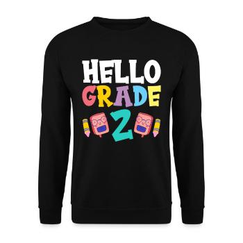 Hallo Klasse 2 Schule Zweitklässler Zweite Klasse - Unisex Pullover - Schwarz - Vorne - Alina (178cm) & Michal (187cm)