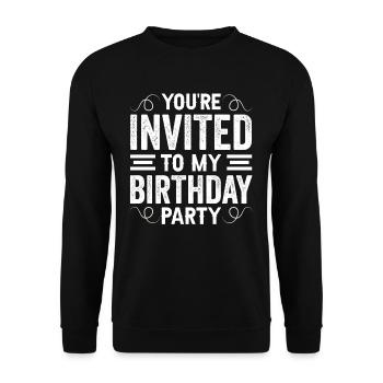 Du Bist Zu Meiner Geburtstagsparty Eingeladen - Unisex Pullover - Schwarz - Vorne - Alina (178cm) & Michal (187cm)