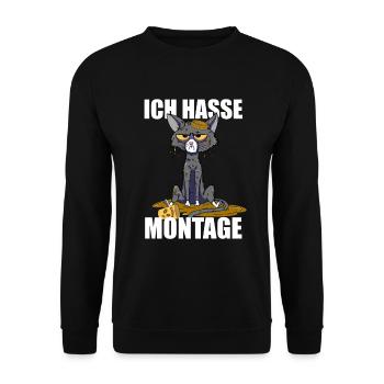 Ich hasse Montage Katze Spruch typischer Wochentag - Unisex Pullover - Schwarz - Vorne - Alina (178cm) & Michal (187cm)