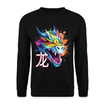Dragon Chinese Fantasy Magic Mysticism Colorful - Unisex Sweatshirt - black - Front - Alina (178cm) & Michal (187cm)