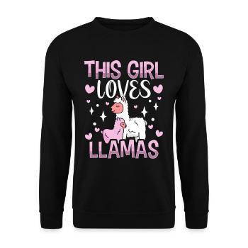 This girl loves llama's animal Llama Lama - Unisex Sweatshirt - black - Front - Alina (178cm) & Michal (187cm)
