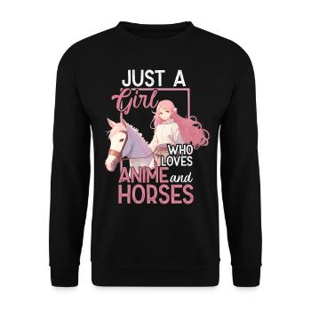 Pferde Mädchen Anime Spruch mit Manga Zeichnung - Unisex Pullover - Schwarz - Vorne - Alina (178cm) & Michal (187cm)