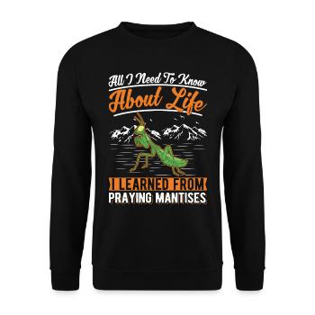 Gottesanbeterin Mantis Fangschrecke - Unisex Pullover - Schwarz - Vorne - Alina (178cm) & Michal (187cm)