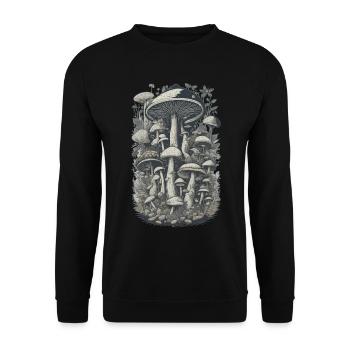 Mushroom picker mushroom in nature forest design - Unisex Sweatshirt - black - Front - Alina (178cm) & Michal (187cm)